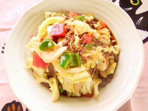 キャベツと半端野菜と合い挽き肉の野菜炒め